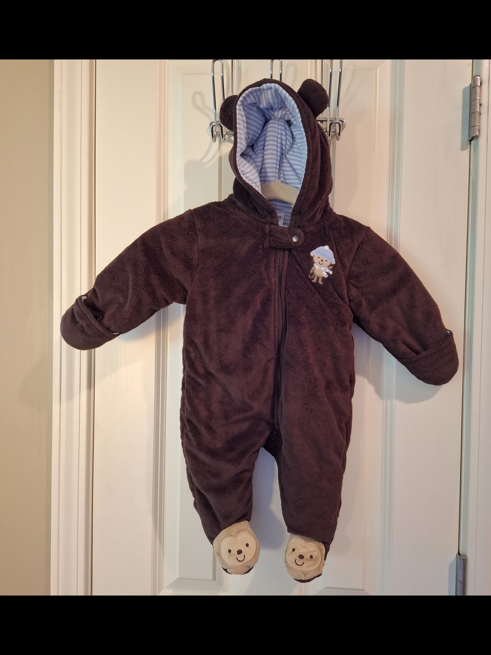 6M Carter's Just One You Monkey Snowsuit Pram Bunting Brown Fleece Baby Hooded